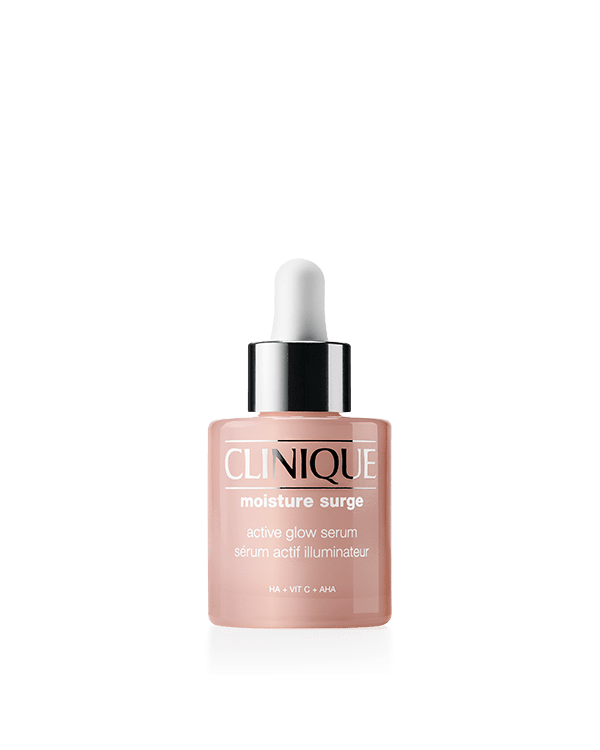 Sérum Hidratante Iluminador Moisture Surge™ Active Glow, Um trio de produtos anti sinais do envelhecimento para a pele, incluindo um sérum de 30 ml em tamanho normal.